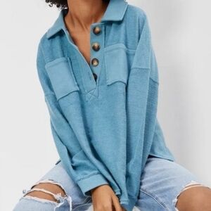 American Eagle Boho Textured Henley Oversized Sweatshirt Size Small